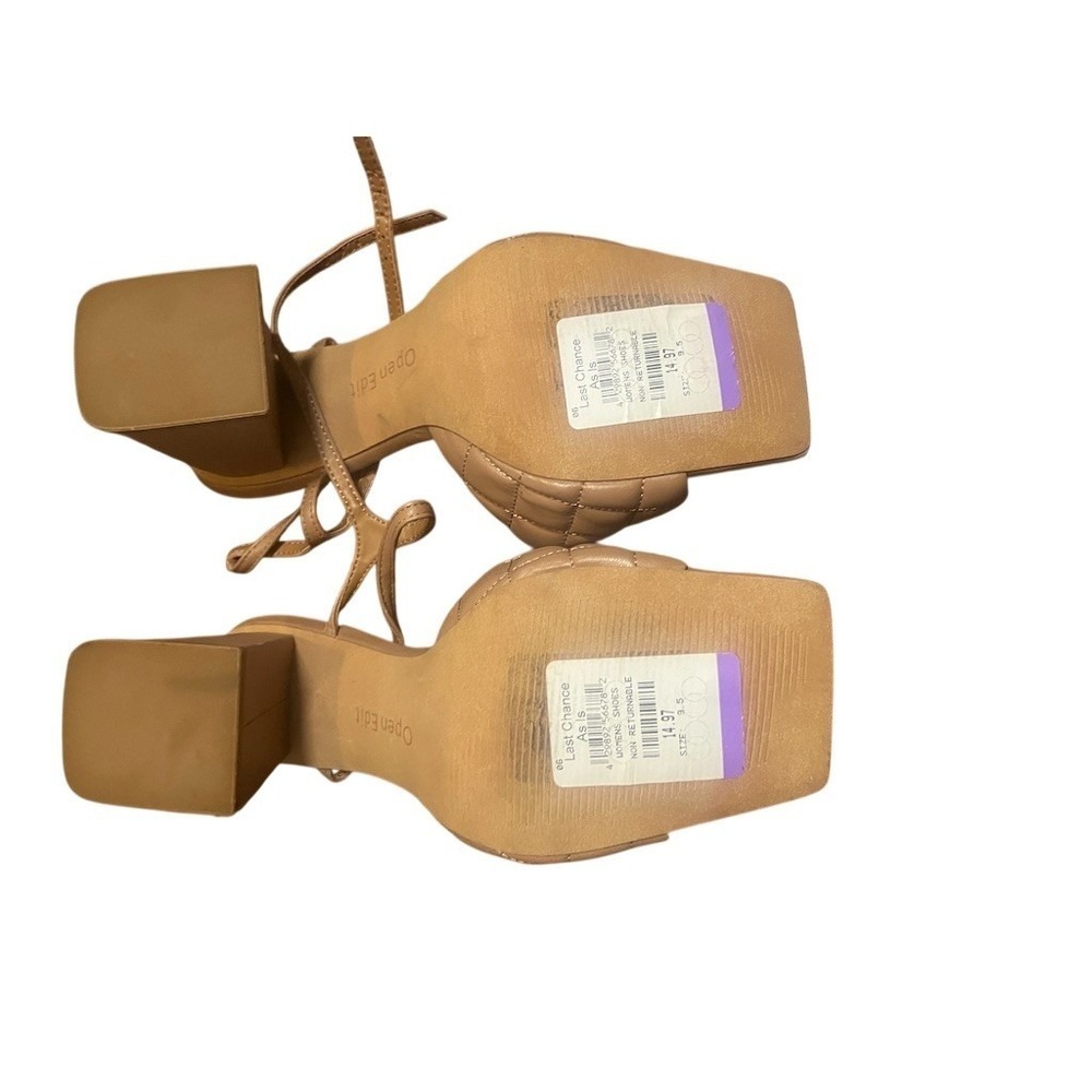Open Edit Mule Sandals Womens 9.5 Beige Quilted Square Toe Block Heel Tie - Picture 3 of 4